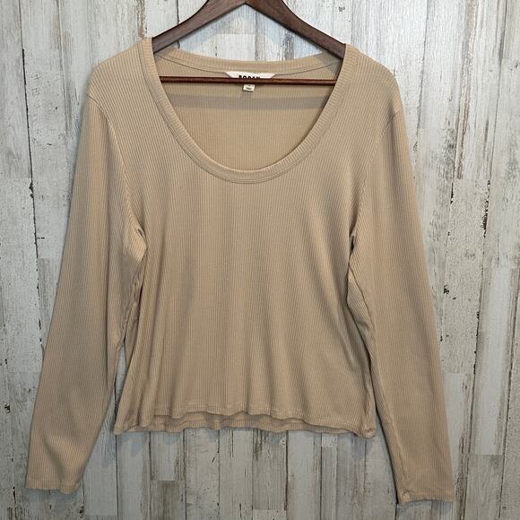 Boden Tops - Boden Ribbed Scoop Neck Blouse XL Beige Crop Minimalist Stretch Preppy Boho EUC